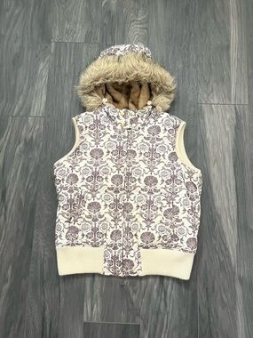 Y2K Aeropostale Cream Puffer Vest w/ Brown Faux Fur Lining